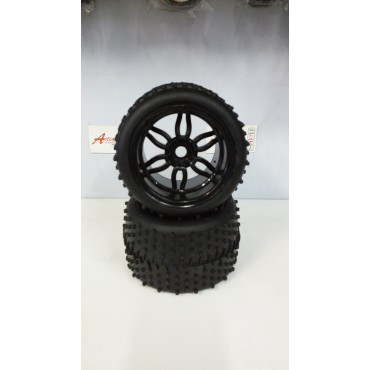 PAR DE RODAS E PNEUS SINTEC MONTADOS MONSTER OFF ROAD 17mm PRETA - REVO - TMAXX - SAVAGE - MAD FORCE ETC SIN S139